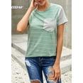 thumbnail image 3 of Blouses T-Shirts Décontractées à Manches Courtes à Blocs de Couleur Rayés pour Femmes, 3 of 6