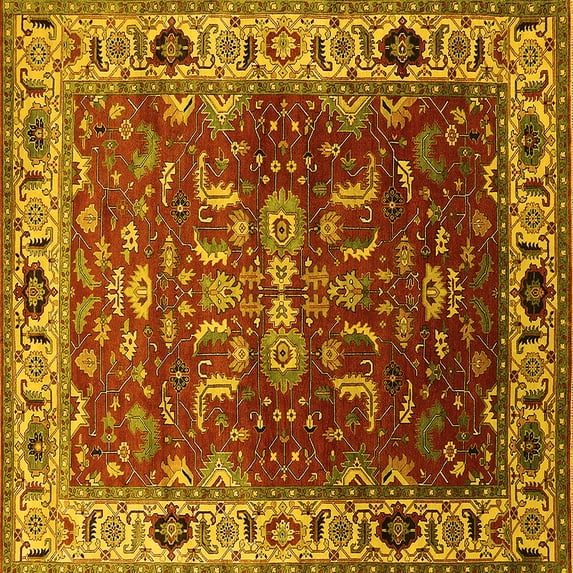 Ahgly Company Machine Washable Indoor Square Oriental Yellow Industrial Area Rugs, 3' Square