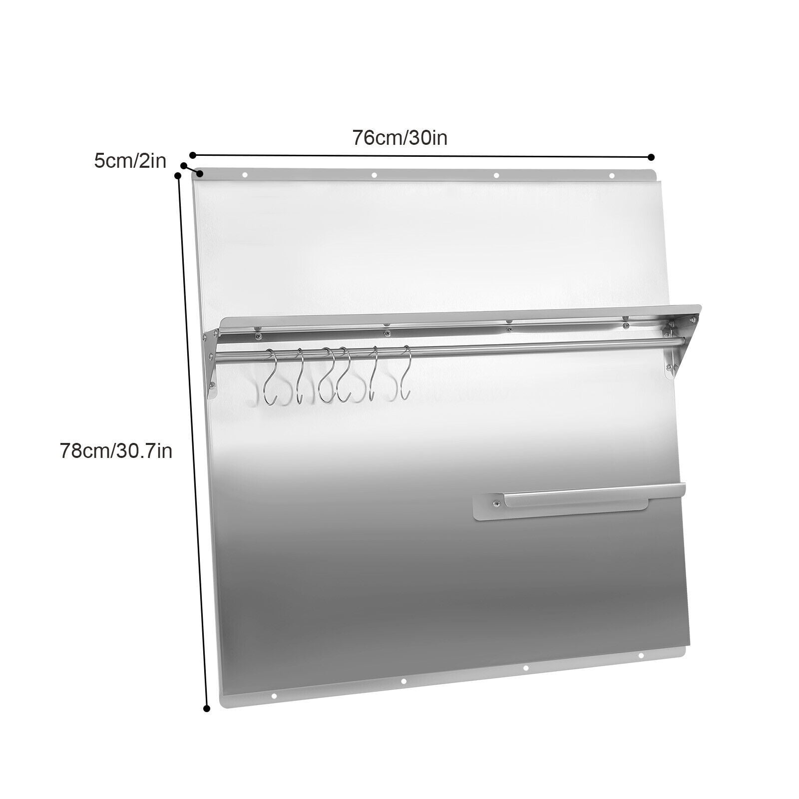 Wall-Mounted Range Backsplash with Storage Shelf & Knife Rack, 30kg Capacity, Stainless Steel, Modern Kitchen Organizer with Hooks & Easy Installation
