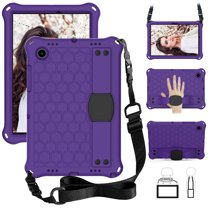 Dteck Galaxy Tab A8 10.5 inch (2022)Case, With Shoulder Strap Shockproof Rugged Rubber Silicone Protective Cover with Hand Strap Stand for Samsung 10.5" Tablet SM-X200/X205/X207 for Kids, Purple
