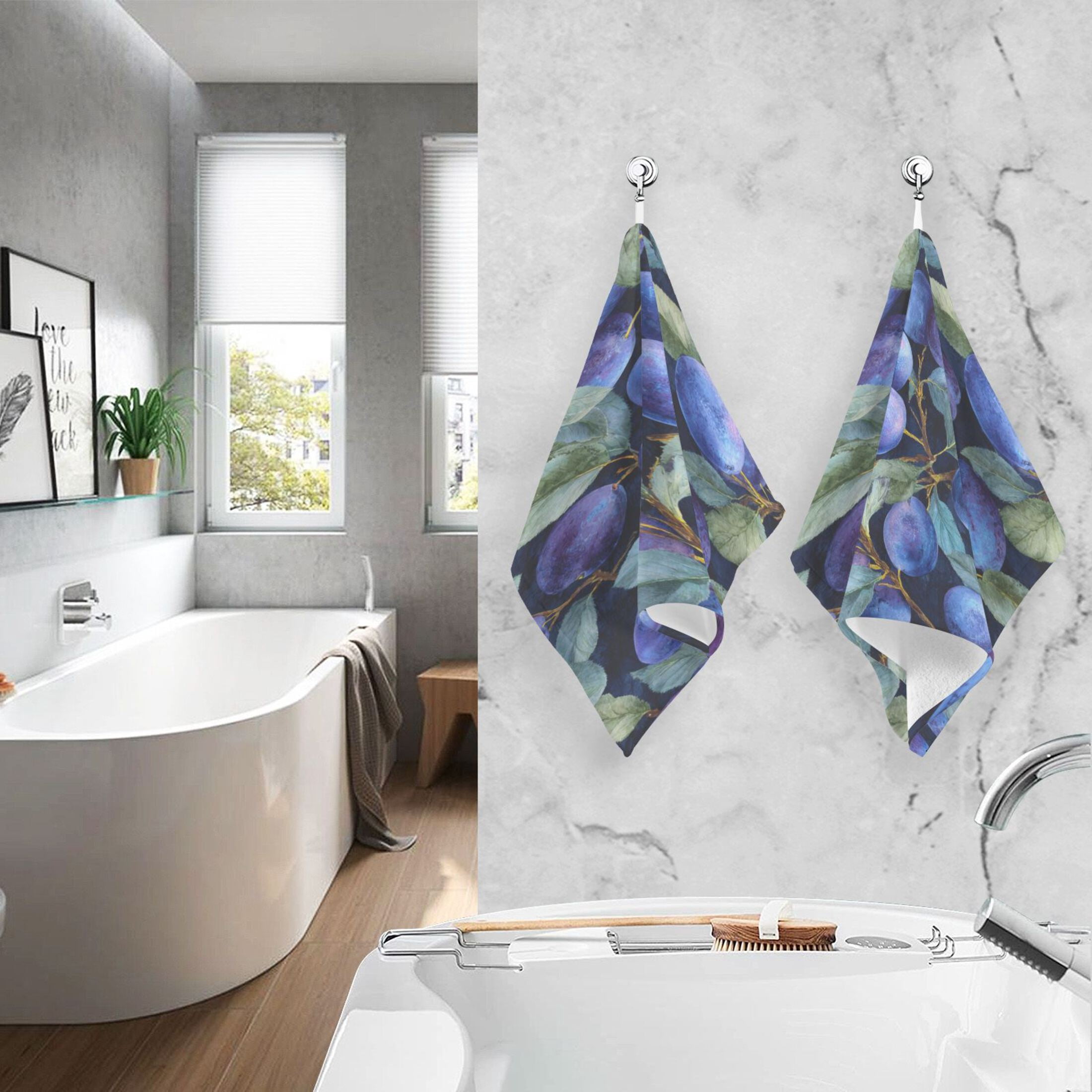 2 Pieces of Cotton Towel Face Towel Set Hand Towel Bath Towel Cotton Bath Towel Sets Deep Blue Plum