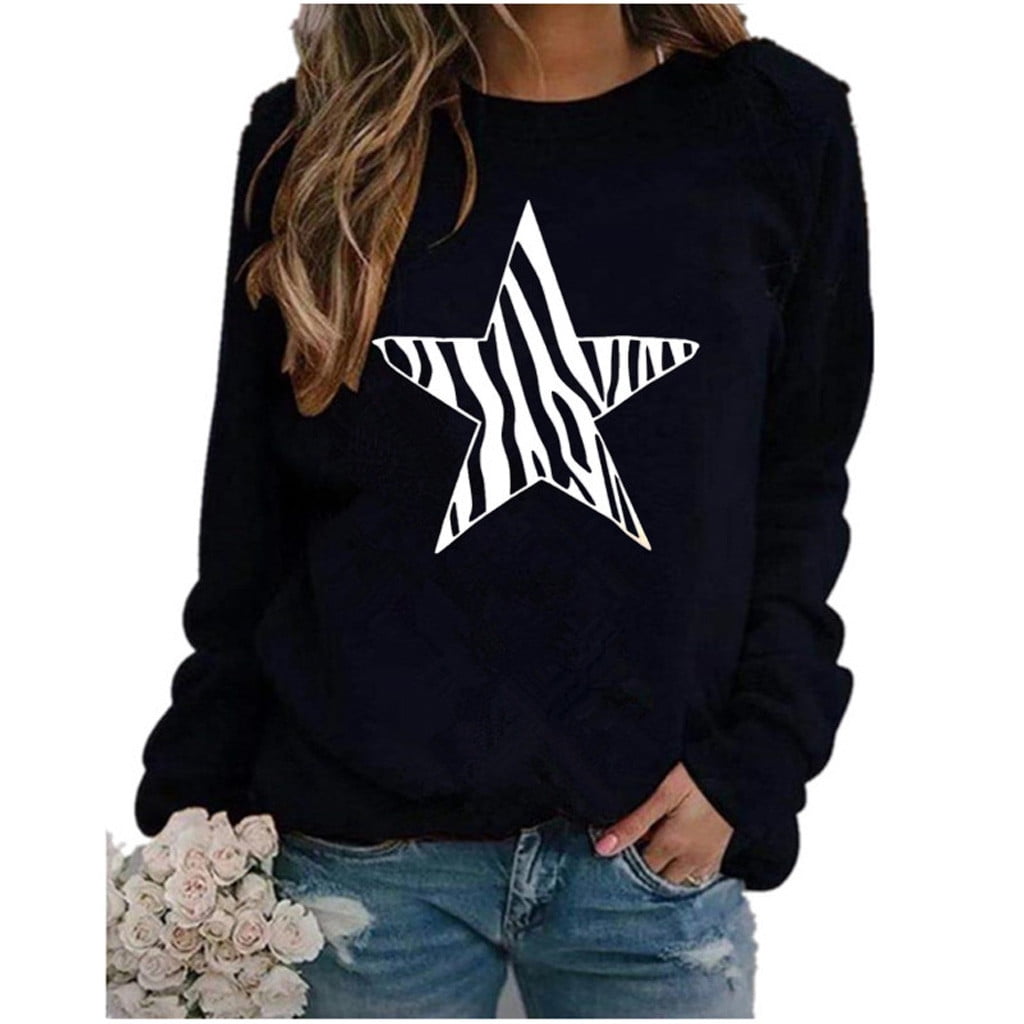 Sweatshirts for Womens Winter Fall Clothes Pullover Long Sleeve star print  O-Neck Sweater Tops
