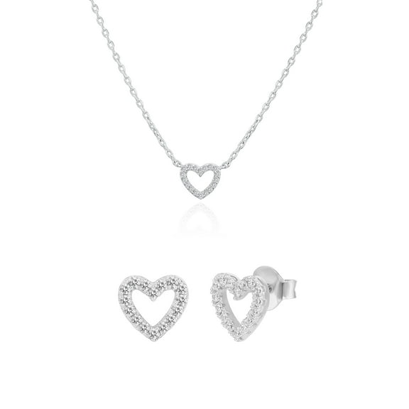 PAVOI Rhodium Flash Plated Heart Choker Necklace & Heart Earrings Set
