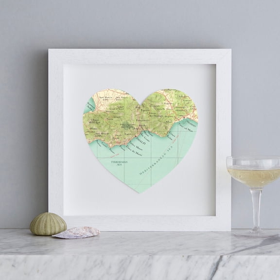 Amalfi coast map heart print