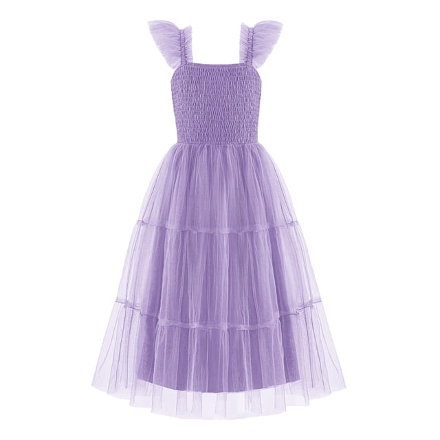 Vestido Arshiner para niñas adolescentes, verano, lila, 5-6 años, tul fruncido
