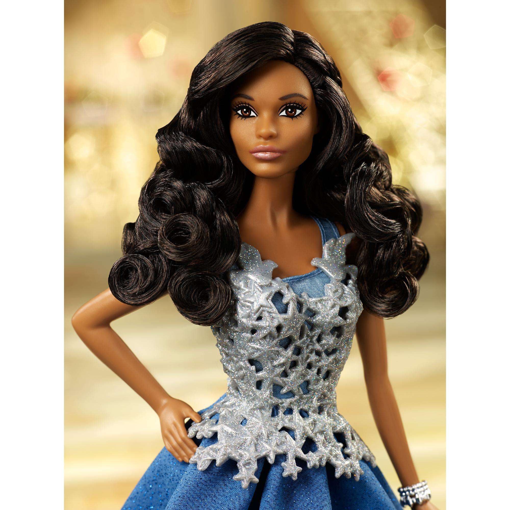 Barbie 2016 Holiday Doll Blue & Silver Gown African American ~ Brand New 