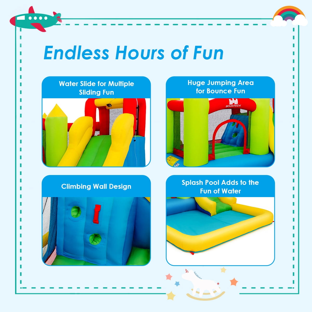 Costway Inflatable Bounce House Water Slide Jump Bouncer Climbing Wall Splash Pool Blower Excluded