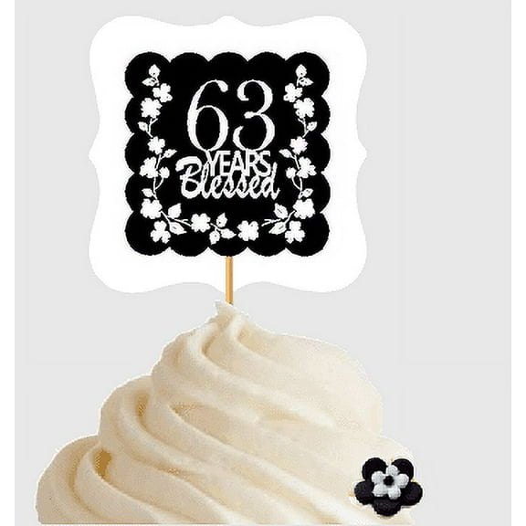 63rd Birthday / Anniversary Blessed Cupcake Decoration Toppers Picks -12ct