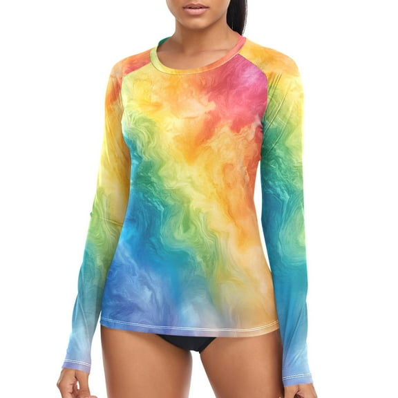 joogoo Womens UPF 50  Rash Guard Tie Dye Pattern Long Sleeve UV Protection Sun Shirts Tops S