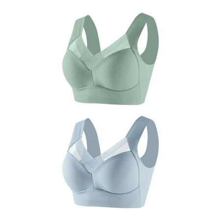 BXJX Lace Bras for Women Plus Size 2 Pack Push-up Solid Color Comfortable Breathable Thin Adjustment Bra Wireless Underwear Bralette Tops Green Blue Size 4XL