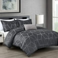 thumbnail image 2 of Chezmoi Collection 4-Piece Geometric Jacquard Comforter Set King Size, Soft Silky Lustrous Modern Gray Geometric Lattice Pattern Lightweight Bedding Set for All Seasons, 2 of 11