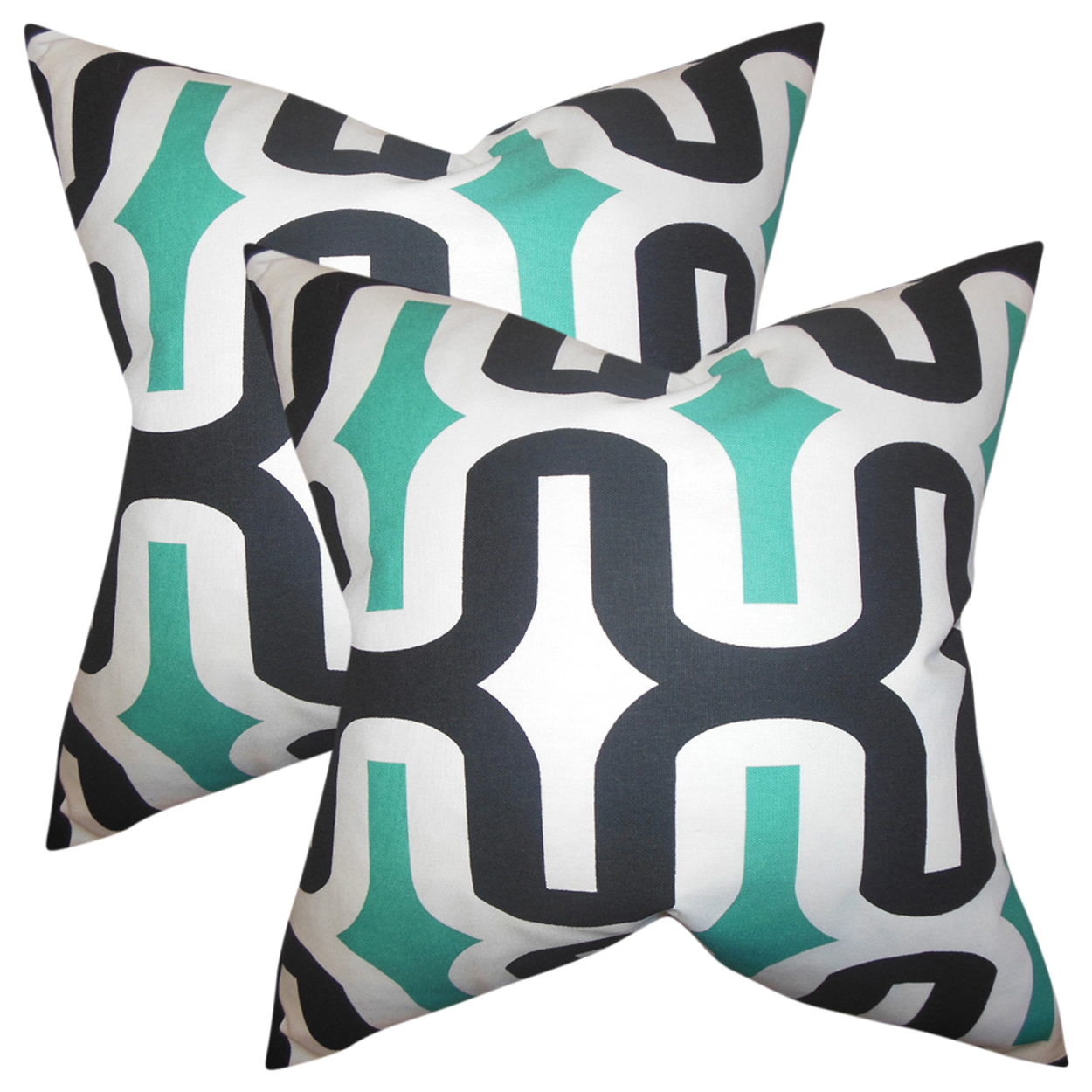 Set of 2 Jaslene Geometric Throw Pillows in Jade