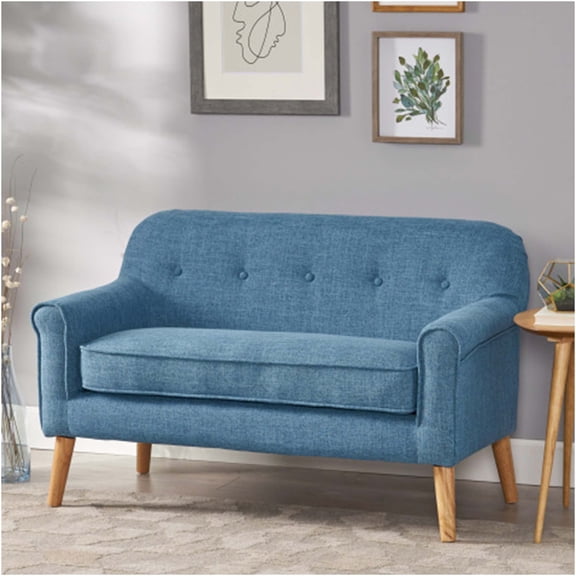 JERFIT Modern Loveseat Sofa with Button Tufted Upholstery, Mid-Century Small Couch for Living Room, Accent Armchair, Plush Fabric Blue Two-Seater