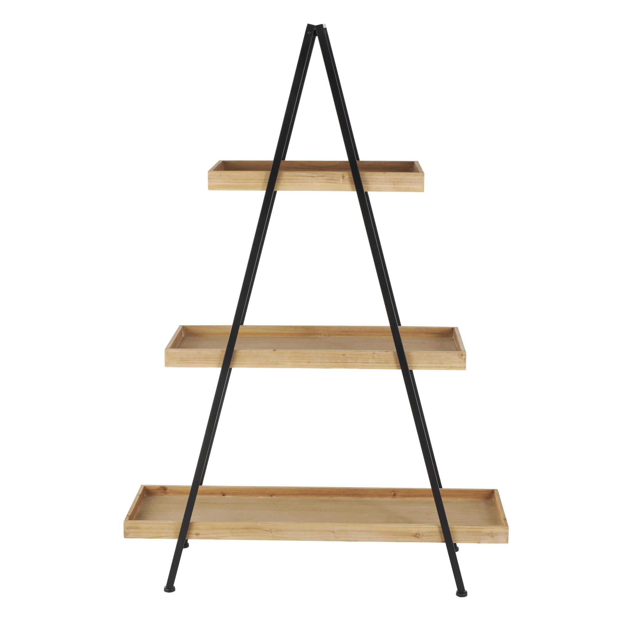 DecMode 42" x 60" Black Metal 3-Tier Shelving Unit with Black Metal Triangle Frame, 1-Piece