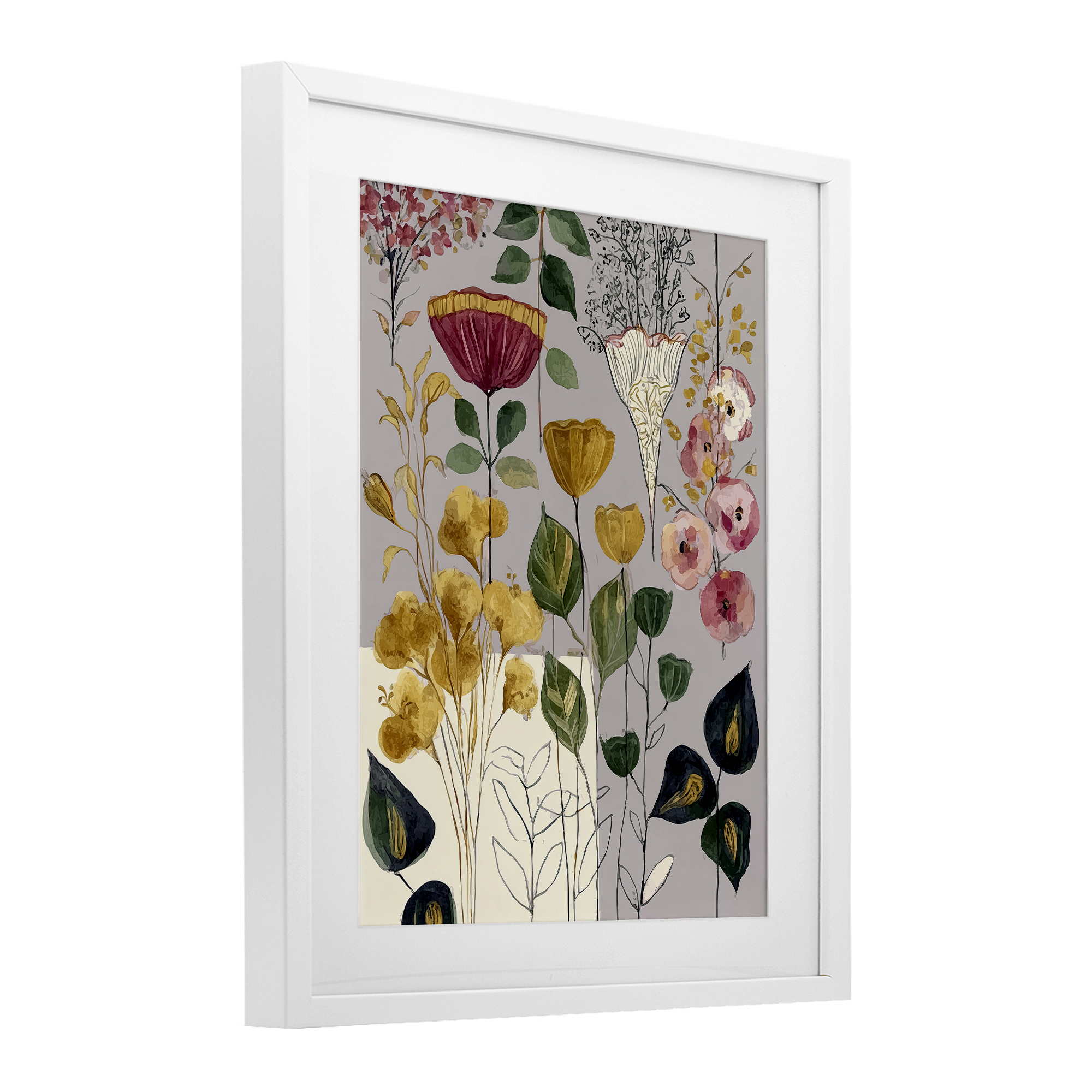 Playful Assumptions Foliage White Framed Print Under Glass, design by Annabelle Hall