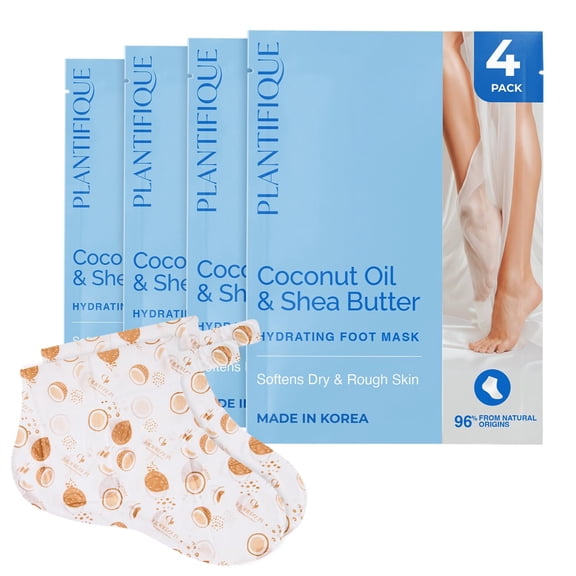 PLANTIFIQUE Korean Foot Mask Moisturizing 4 Pairs box for Dry & Cracked Feet - Hydrating Socks for Soft Heels - Intense Moisturizing and Repairing Dry Rough Skin - Foot Spa - Happy Feet Mask