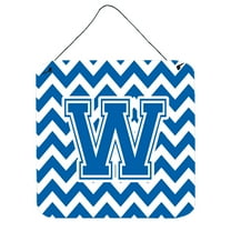 Letter W Chevron Blue and White Wall or Door Hanging Prints