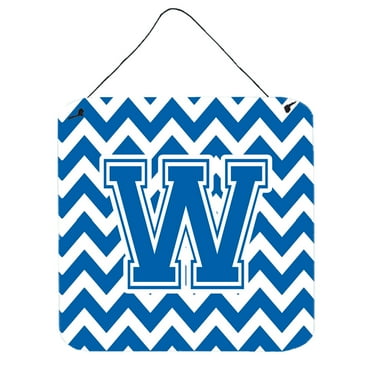Letter W Chevron Blue and White Wall or Door Hanging Prints