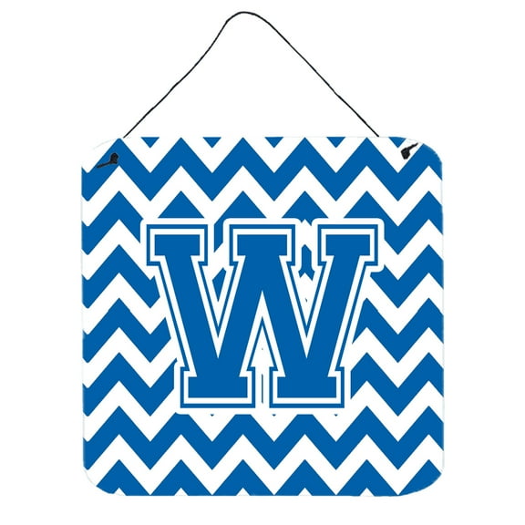 Letter W Chevron Blue and White Wall or Door Hanging Prints