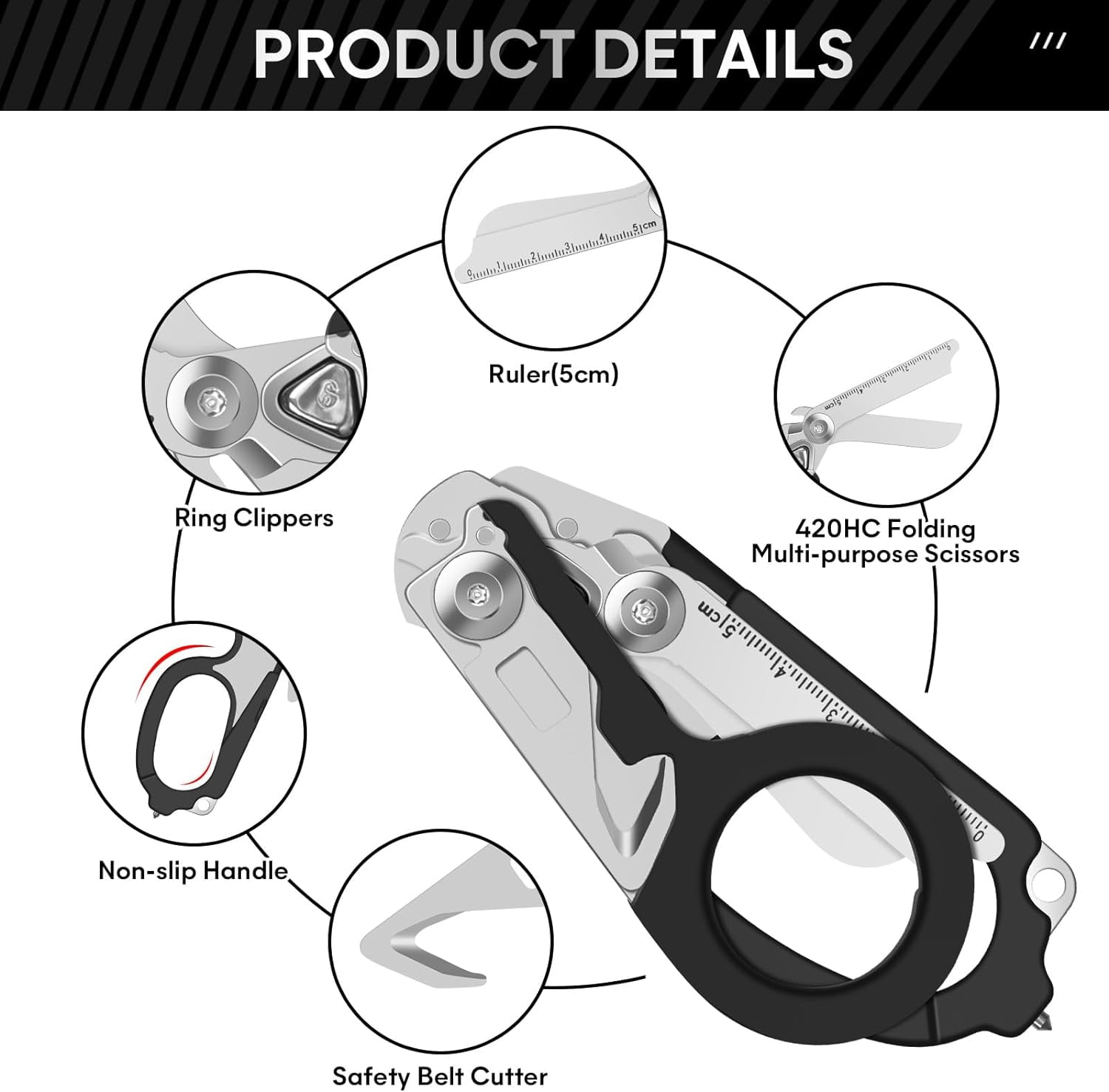 Emergency Shears with Strap Cutter and Glass Breaker Stainless Steel Foldable Scissors Pliers, Outdoor Camping Rescue Scissors Tools …