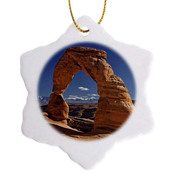 3drose, Utah, Delicate Arch at Arches National Park - Us45 Rer0055 - Ric Ergenbright, 3 inch Snowflake Porcelain Ornament