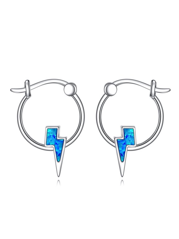 Blue Opal Lightning Hoop Earrings S925 Sterling Silver Lightning Huggie Hoop Earrings Jewelry for Women