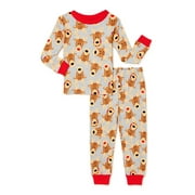 PJ & Me Baby & Toddler Unisex Long Sleeve Christmas Reindeer Top and Pants, 2-Piece Cotton Pajama Set, Sizes 12M-5T