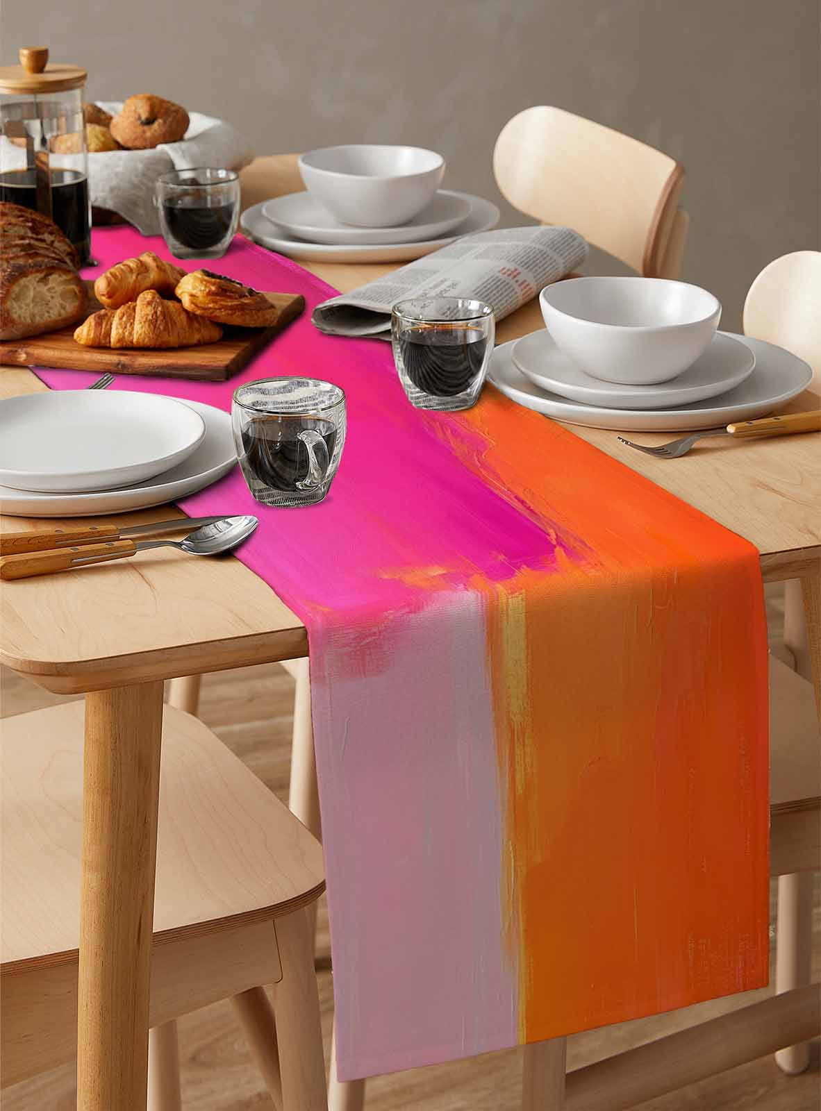 Table Runner Abstract Ombre Orange Pink Table Decoration for Kitchen Dinning Oil Painting Table Decoration for Indoor Outdoor Party Wedding Decor 13x90inch
