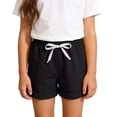 thumbnail image 7 of MGDXOX Girls Cuffed Hem Drawstring Sweat Shorts Elastic Waist Solid Color Loose Casual Shorts Comfortable Bottoms for Sports Playtime and Summer Daily Activities Black 5 Years, 7 of 7