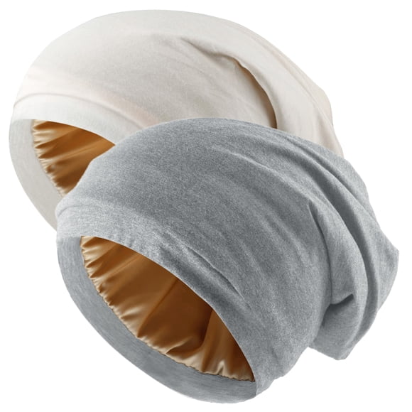 NICPOO Gorro de Satén de Seda para Dormir 2 Piezas Gorros de Seda Ajustables para Mujeres Hombres Gorro para Dormir Gorro de Dormir con Forro de Seda Pañuelo para la Cabeza de Cabello Rizado y Holgado