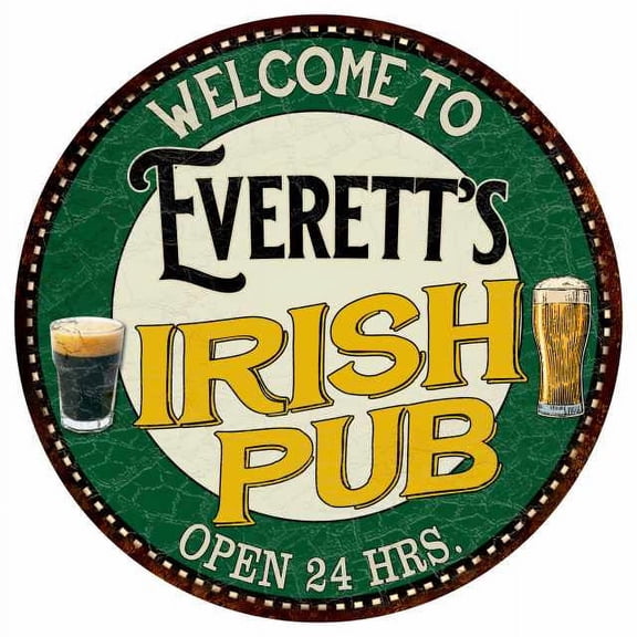 Everett's Irish Pub 12" Round Metal Sign Kitchen Bar Wall Décor 200120036399
