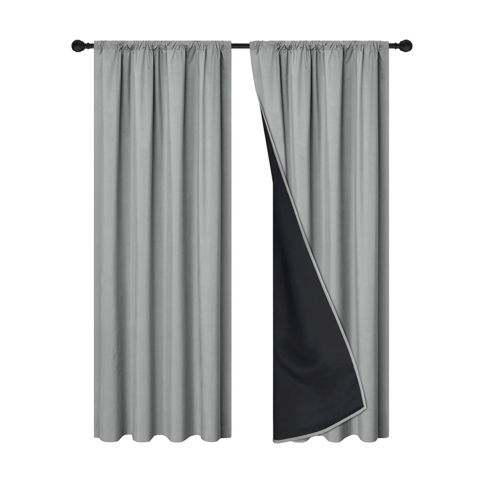 Grey Blackout Curtains for Bedroom 80 Inch Length 2 Panels Set, Solid Thermal Insulated Energy Saving Rod Pocket Window Treatment Curtains Blackout Drapes, W40 x L80 Inch, Grey