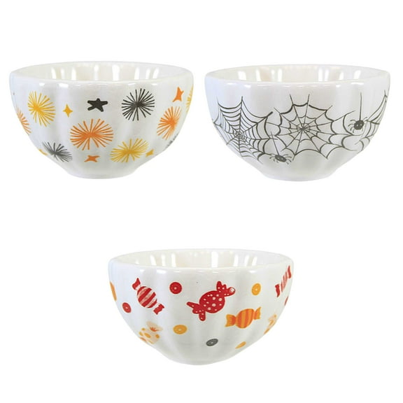 Tag Skelebration Tidbit Bowls - Three Small Bowls 1.75 Inch, Ceramic - Candy Cobwebs G17452