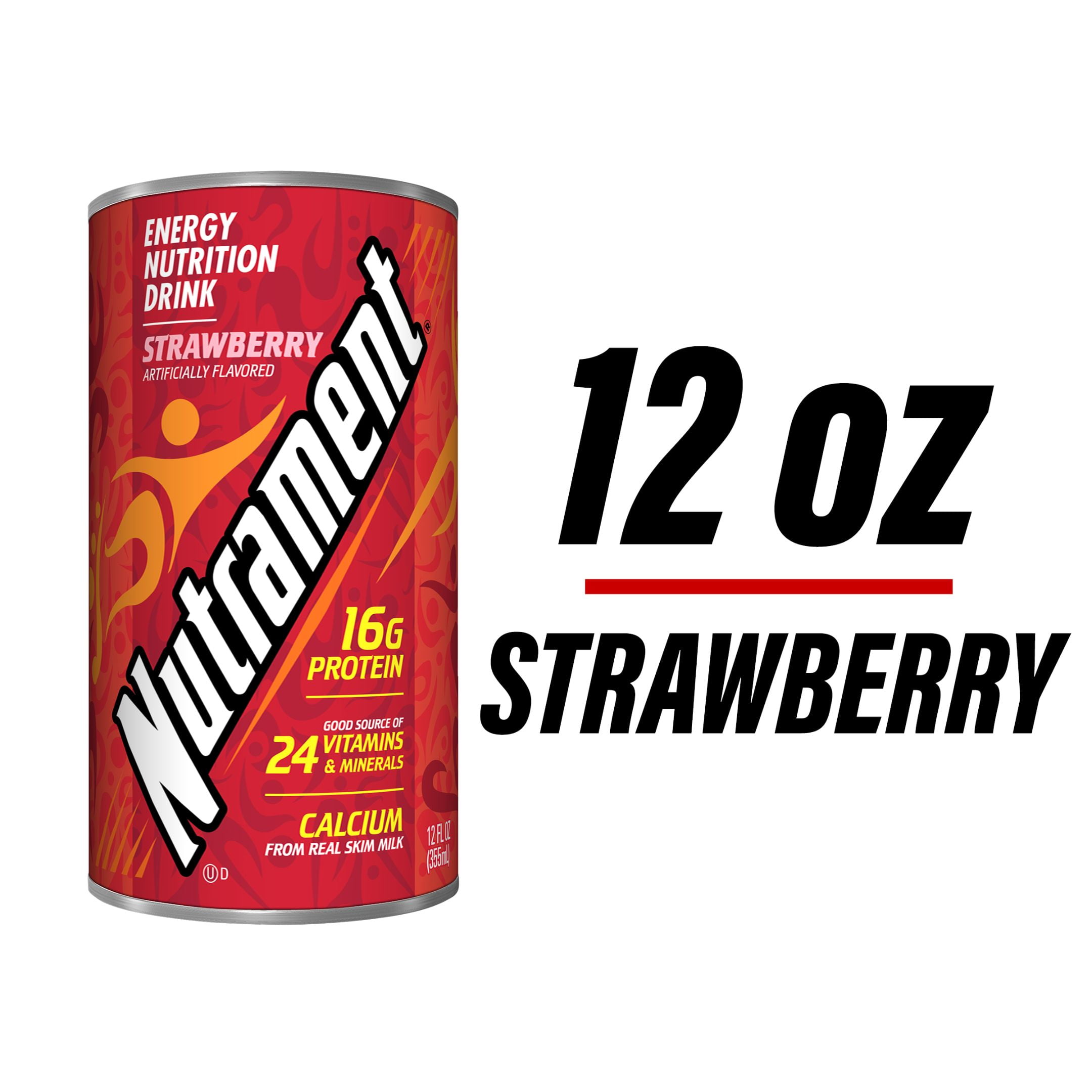 Nutrament Strawberry Nutrition Drink, Energy Drink with Vitamins, Minerals and Protein, 12 FL OZ