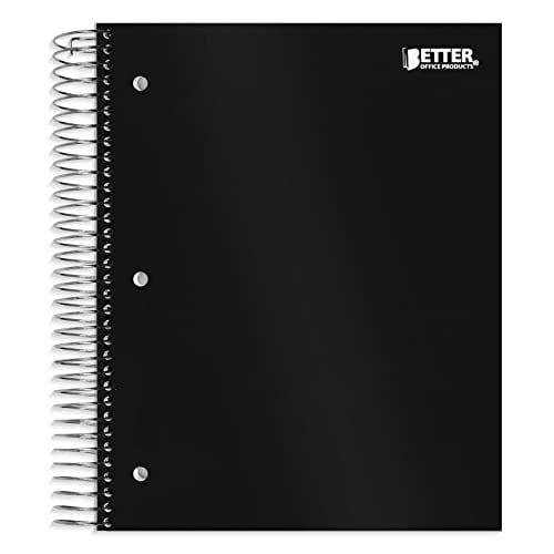 Cuaderno 5 materias Better Office Products polietileno negro, rayado universitario, 200 hojas, 4 separadores doble cara, 11 x 8.5