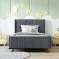 thumbnail image 2 of Aukfa Twin Upholstered Platform Bed, Velvet Vertical Stripe Bed Frame with Wingback Headboard for Kids, Gray, 2 of 8