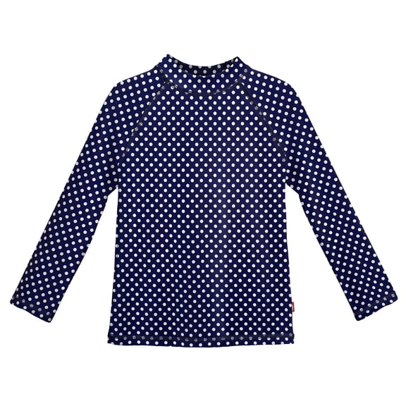 Girls UPF 50 Printed Long Sleeve Rashguard | Navy w- White Polka Dot