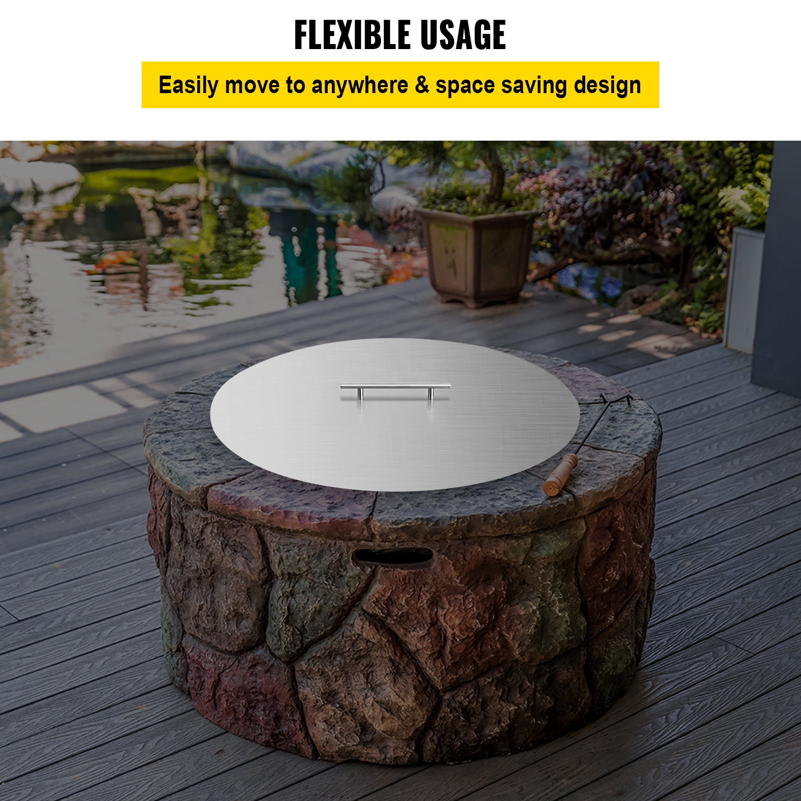 VEVOR 20" Fire Pit Lid&nbsp;Round Fire Ring Lid Cover 1.5mm Thick 430 Stainless Steel Burner Pan Cover for Patio Fire Pit Pan