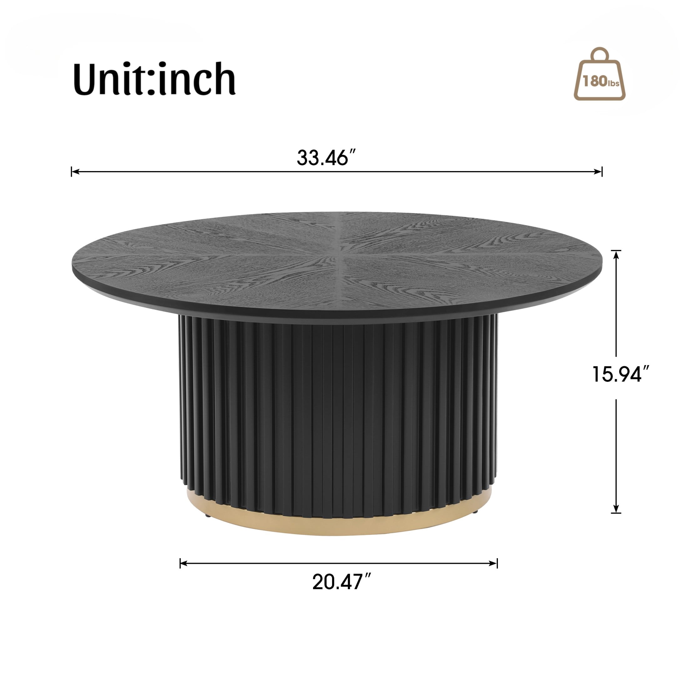 Christopher Knight Home 33.46" Round Coffee Table with Fluted Pedestal Base, Black