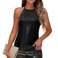 thumbnail image 3 of Sparkle Halter Vest Shirts for Women Dressy Sequin Sleeveless Party Blouse Backless Streetwear Tank Tops,Black XXL, 3 of 6