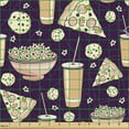 thumbnail image 2 of Food Fabric by the Yard Upholstery, Digital Print of Pizza Slices Popcorn Fizzy Drinks and Chocolate Chip Cookies, Decorative Fabric for DIY and Home Accents, Dark Purple Peach by Ambesonne, 2 of 5
