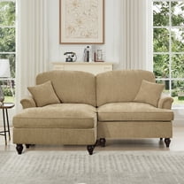 Newest Elegant Large Two Seater Modular L Shaped Sofa Couch, Flared Arms, Removable Ruffles Pleats Skirts, Spindle Legs,Comfy Chenille Loveseat Sofa, Movable Ottoman,Light Coffee