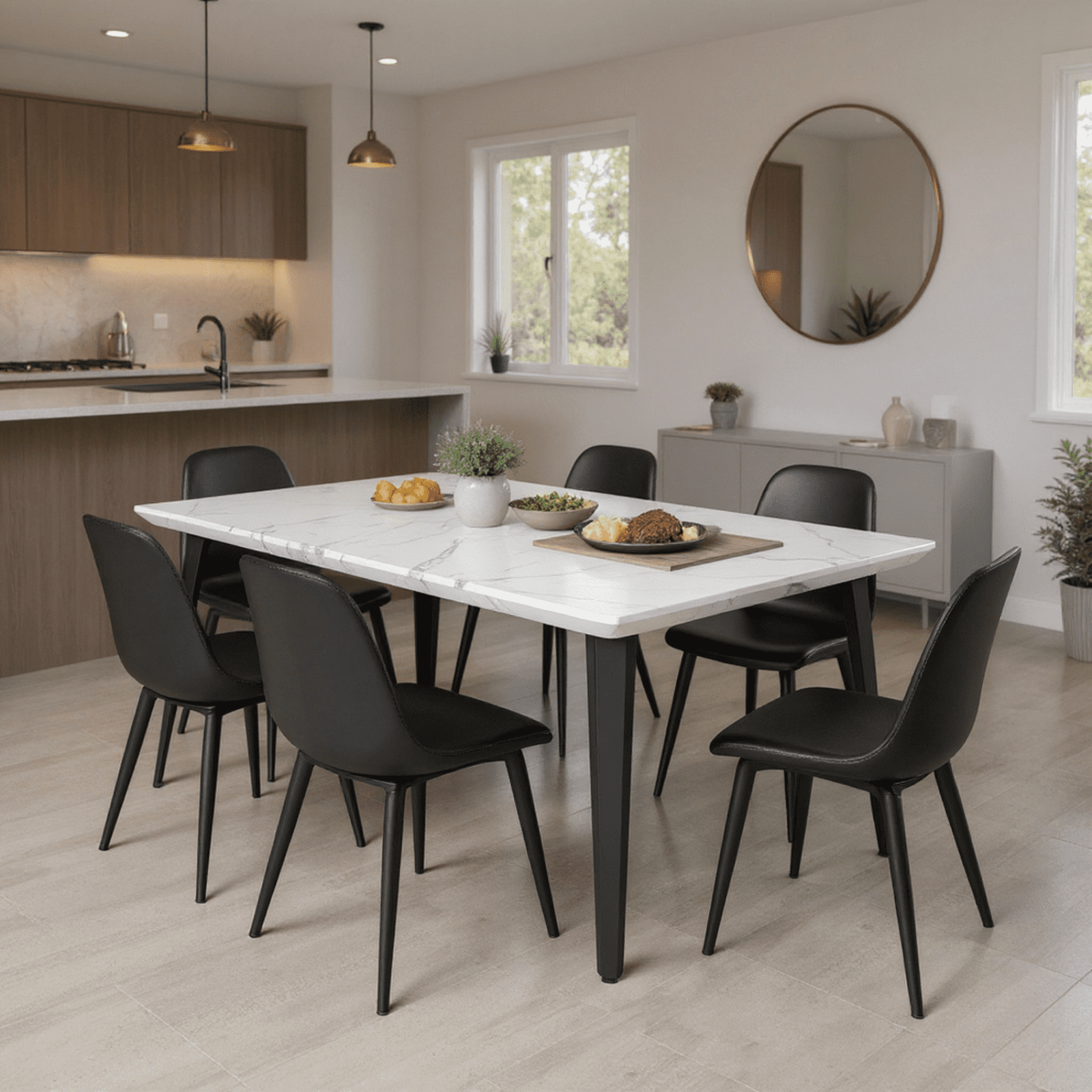 Homy Casa Dining Table for 4-6 People, 62.9inch Industrial Wood Large Kitchen Table with Strong Metal Frame, White