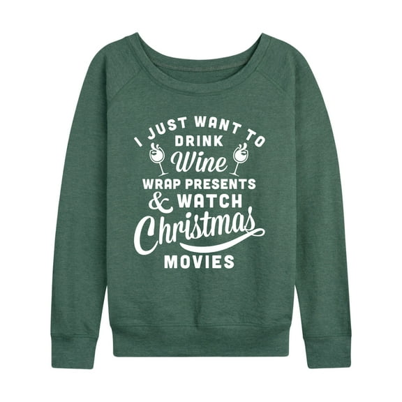 Instant Message - Wine Presents Christmas Movies - Women's French Terry Long Sleeve Shirt