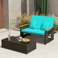 thumbnail image 4 of Costway Patio Rattan Daybed Set with Cushioned Loveseat & Storage Ottoman for Porch Turquoise + Mix Brown, 4 of 10