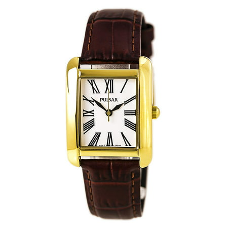 Pulsar PRS674X Women's White Dial Yellow Gold Steel Brown Leather Strap Watch