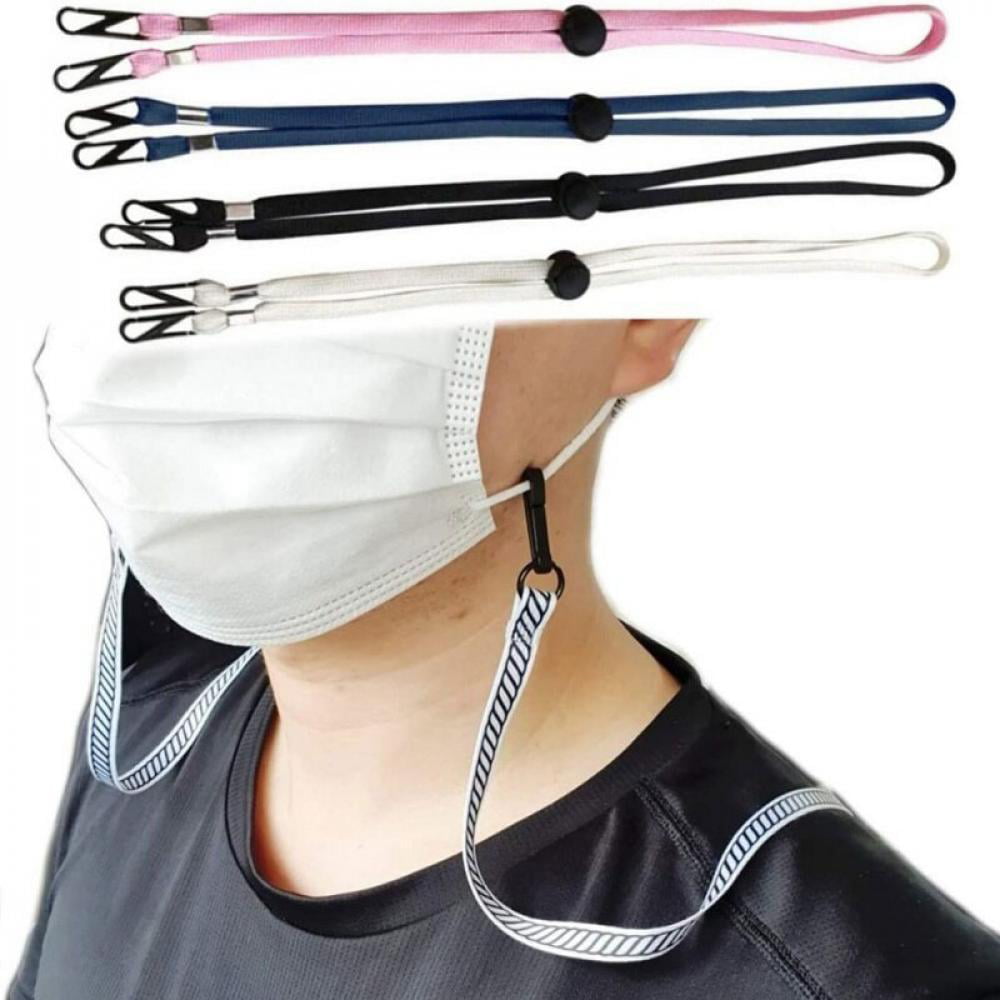 Grey 2PCS Adjustable Length Face Cover Lanyard with Clips Anti-Lost Face Covering Strap Hanger Cords Chain Holder Sun Hat Strap Hang Around The Head or Neck for Kids Adults Indoor or Outdoor 
