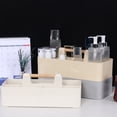 thumbnail image 1 of Fiudx Organizador de Escritorio Rectangular con Asa de Madera, Compartimentos para Guardar Objetos, Colores Beige, Blanco y Gris, Organizador de Cosméticos y Papelería, Tamaño Compacto, para Uso En C, 1 of 7