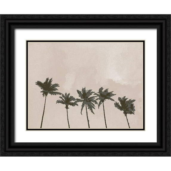 Artographie Studio 18x15 Black Ornate Wood Framed with Double Matting Museum Art Print Titled - Windy Palm Trees