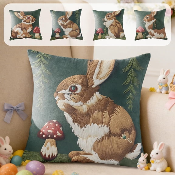 Pillow Covers 18x18, Imitation Embroidery Easter Decorations Bunny Throw Pillow Covers, Home Spring Decor for Bedroom Couch Cushion Cover, Blue